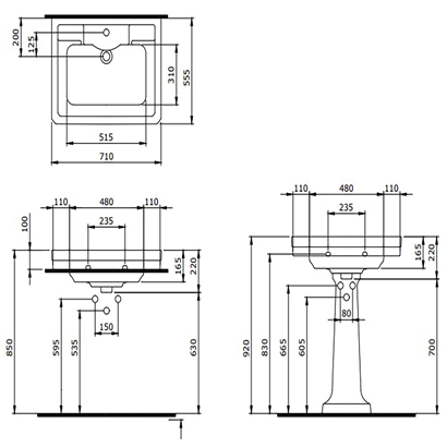Bocchi Verona 71 cm Tek Delikli Parlak Siyah Lavabo