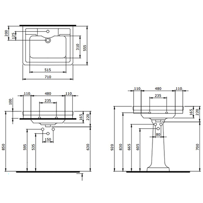 Bocchi Verona 71 cm Tek Delikli Parlak Beyaz Lavabo