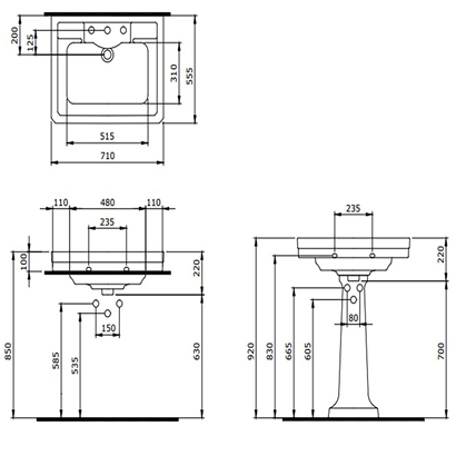 Bocchi Verona 71 cm Üç Delikli Mat Beyaz Lavabo