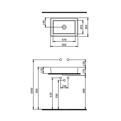 Bocchi Vessel 56 cm Dikdörtgen Parlak Beyaz Lavabo
