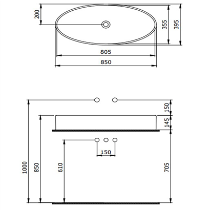 Bocchi Vessel Elips Çanak Lavabo 85 cm Mat Siyah