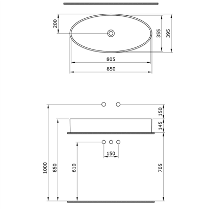 Bocchi Vessel Elips Çanak Lavabo 85 cm Mat Antrasit