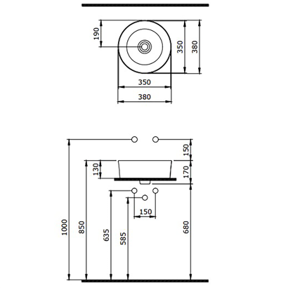 Bocchi Vessel Yuvarlak Çanak Lavabo 38 cm Parlak Beyaz