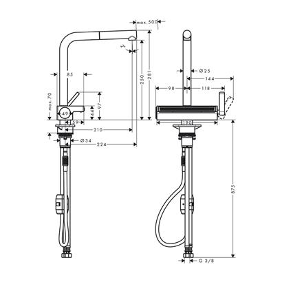 HansGrohe Aquno Select M81 Tek Kollu Eviye Bataryası 250, Çekilebilir Gaga, 2Jet - 73836000