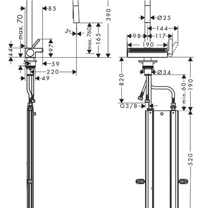HansGrohe Aquno Select M81 Tek Kollu Eviye Bataryası 170, Çekilebilir El Duşu, 3Jet, Sbox - 73831000