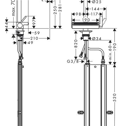 HansGrohe Aquno Select M81 Tek Kollu Eviye Bataryası 250 Çekilebilir Gaga, 2Jet, Sbox - 73830670
