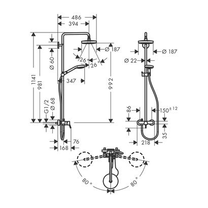 HansGrohe Croma Select S Duş Kolonu 180 2 Jet, Tek Kollu Batarya İle - 27255400