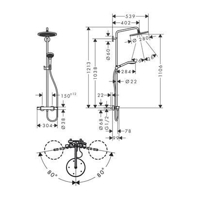 HansGrohe Croma Select S Duş Kolonu 280 1Jet Termostat Ve Raindance Select S 120 3Jet El Duşu İle - 26890700