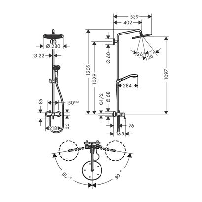 HansGrohe Croma Select S Duş Kolonu 280 1 Jet, Tek Kollu Batarya İle - 26791000