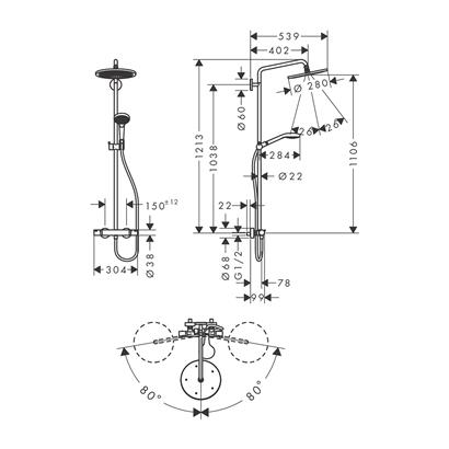 HansGrohe Croma Select S Duş Kolonu 280 1 Jet, Termostat İle - 26790000
