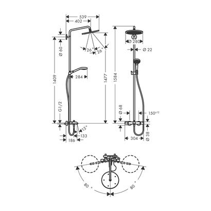 HansGrohe Croma Select S Duş Kolonu 280 1 Jet, Banyo Termostatı İle - 26792000