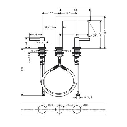 HansGrohe Finoris 3 - Delikli Lavabo Bataryası 160, Bas - Aç Gider Seti İle - 76034000
