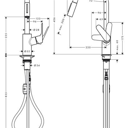 HansGrohe Focus M41 Tek Kollu Eviye Bataryası 240, Çekilebilir El Duşu, 2Jet - 31815670