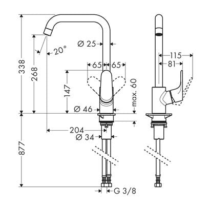 HansGrohe Focus M41 Tek Kollu Eviye Bataryası 260, 1Jet - 31820670