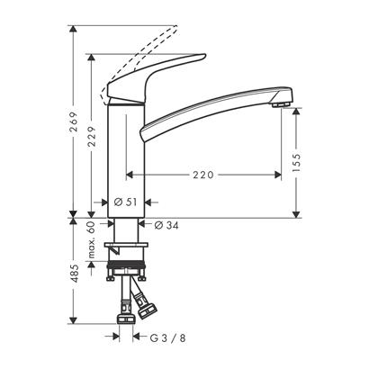 HansGrohe Focus M41 Tek Kollu Eviye Bataryası 160, 1Jet - 31806800