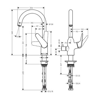 HansGrohe Focus M42 Tek Kollu Eviye Bataryası 220, Açma - Kapama Valfi, 1Jet - 71803000