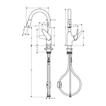 HansGrohe Focus M42 Tek Kollu Eviye Bataryası 180, Eco, Çekilebilir El Duşu, 2Jet - 71862000