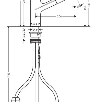 HansGrohe Focus M42 Tek Kollu Eviye Bataryası 150,Eco, Çekilebilir Gaga, 1Jet - 71865000