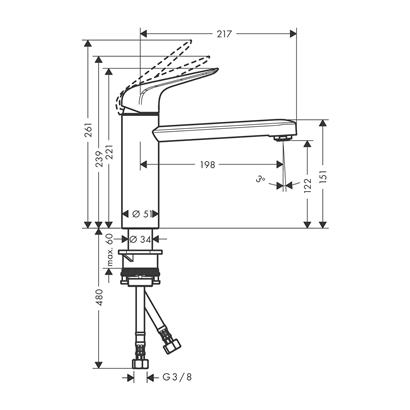 HansGrohe Focus M42 Tek Kollu Eviye Bataryası 120, Coolstart, Ecosmart, 1Jet - 71805000