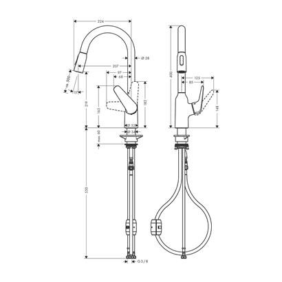 HansGrohe Focus M42 Tek Kollu Eviye Bataryası 220, Çekilebilir El Duşu, 2Jet - 71800800