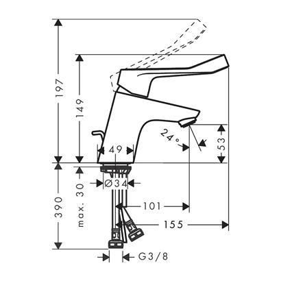 HansGrohe Focus Tek Kollu Lavabo Bataryası 70 Kumandalı, Ekstra Uzun Volan İle - 31910000