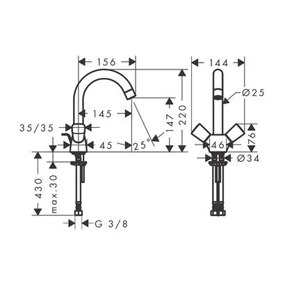 HansGrohe Logis 2 - Volanlı Lavabo Bataryası 150 Kumandalı - 71222000