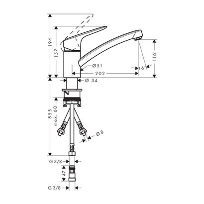 HansGrohe Logis M31 Tek Kollu Eviye Bataryası 120, Düşük Basınçlı Isıtıcılar İçin, 1Jet - 71831000