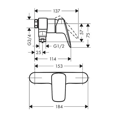 HansGrohe Logis Tek Kollu Duş Bataryası Aplike, Merkez Mesafe 15.3 Cm - 71630000