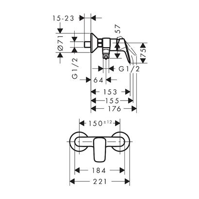 HansGrohe Logis Tek Kollu Duş Bataryası Aplike, 2 Akış Miktarı İle - 71601000