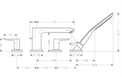 HansGrohe Metris 4 - Delikli Küvet Kenarı Banyo Bataryası - 31442000