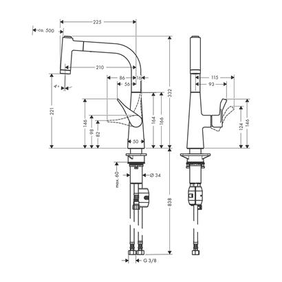 HansGrohe Metris M71 Tek Kollu Eviye Bataryası 220, Çekilebilir El Duşu, 2Jet  - 14834000