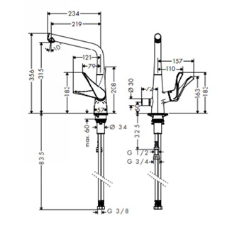 Hansgrohe Metris M71 Tek Kollu Eviye Bataryası 320, Açma - Kapama Valfi, 1jet Krom - 14888000
