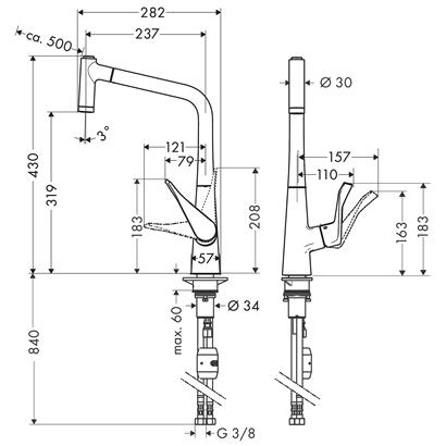 HansGrohe Metris M71 Tek Kollu Eviye Bataryası 320, Çekilebilir El Duşu, 2Jet  - 14820000