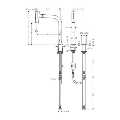 HansGrohe Metris Select M71 2 - Delikli Eviye Bataryası, Çekilebilir El Duşu İle - 73819800
