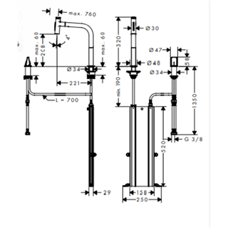 Hansgrohe Metris Select M71 2 - Delikli Tek Kollu Eviye Bataryası 200, Satin Siyah - 73818670