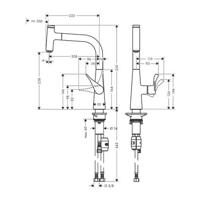 HansGrohe Metris Select M71 Tek Kollu Eviye Bataryası 240, Çekilebilir Gaga, 1Jet  - 14857000