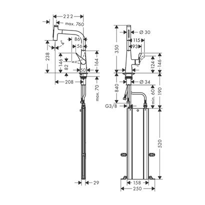 HansGrohe Metris Select M71 Tek Kollu Eviye Bataryası 240, Çekilebilir El Duşu, 2Jet, Sbox - 73817000