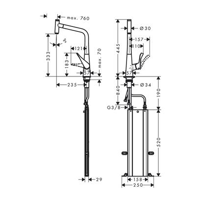 HansGrohe Metris Select M71 Tek Kollu Eviye Bataryası 320, Çekilebilir Gaga, 1Jet, Sbox - 73803000