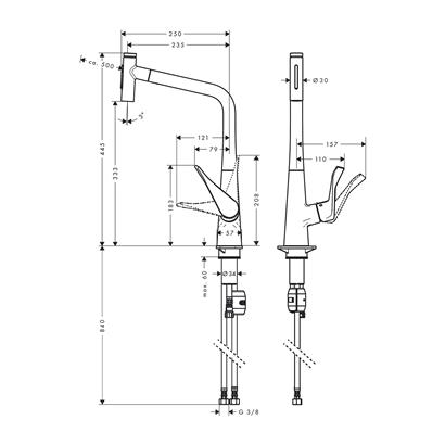 HansGrohe Metris Select M71 Tek Kollu Eviye Bataryası, Çekilebilir El Duşu İle - 73820800