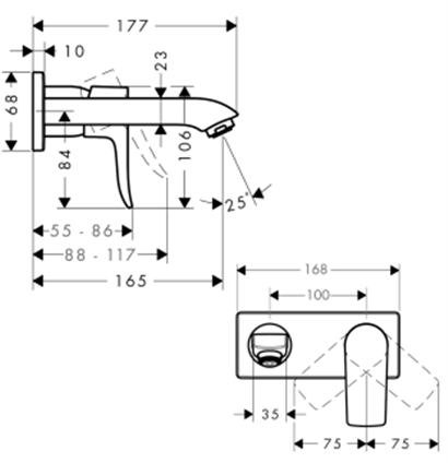 HansGrohe Metris Tek Kollu Lavabo Bataryası Düşük Debi, Ankastre Duvara Monte, 16.5 Cm Gaga İle - 31251000