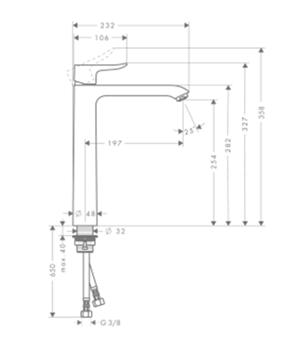 HansGrohe Metris Tek Kollu Lavabo Bataryası 260 Kumandasız, Çanak Lavabolar İçin - 31184000
