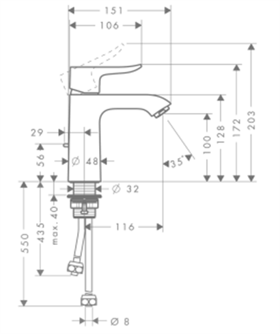 HansGrohe Metris Tek Kollu Lavabo Bataryası 110 Kumandalı, Isıtıcılar İçin - 31074000