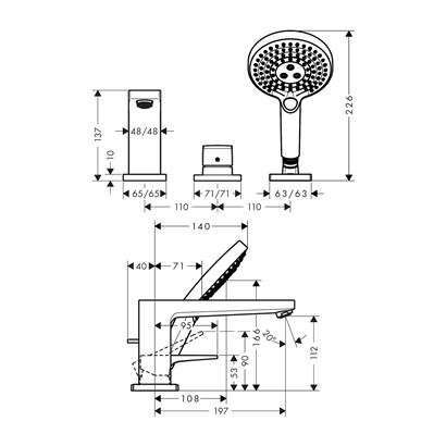 HansGrohe Metropol 3 - Delikli Küvet Kenarı Tek Kollu Banyo Bataryası Çubuk Volan İle - 32551000