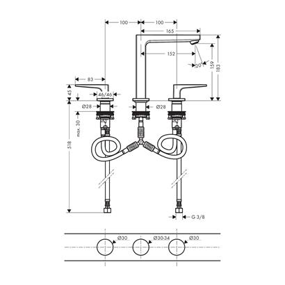 HansGrohe Metropol 3 - Delikli Lavabo Bataryası 160 Bas - Aç Gider Seti Ve Çubuk Volan İle - 32515140