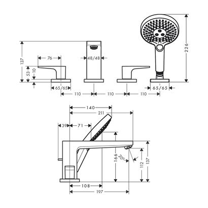 HansGrohe Metropol 4 - Delikli Küvet Kenarı Banyo Bataryası Loop Volan İle - 74553000