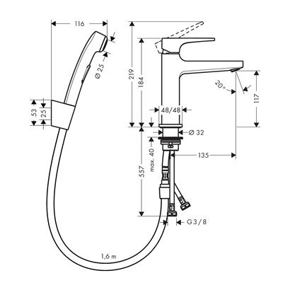 HansGrohe Metropol Tek Kollu Lavabo Bataryası Loop Volan, Bidette El Duşu Ve 160 Cm Duş Hortumu İle - 74522000