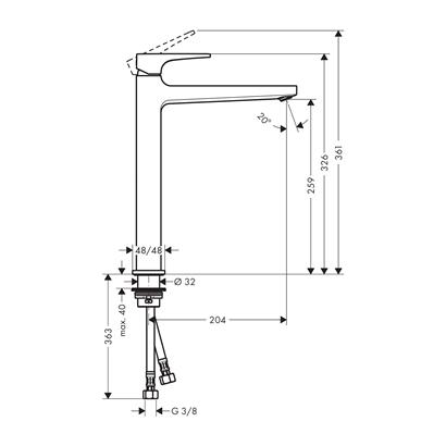 HansGrohe Metropol Tek Kollu Lavabo Bataryası 260 Çubuk Volan, Bas -  Aç Gider Seti İle, Çanak Lavabolar İçin - 32512000