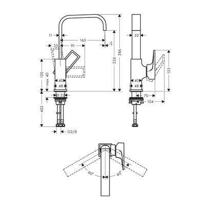 HansGrohe Metropol Tek Kollu Lavabo Bataryası 230 Loop Volan Ve Bas - Aç Gider Seti İle - 74511000
