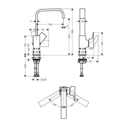 HansGrohe Metropol Tek Kollu Lavabo Bataryası 230 Çubuk Volan Ve Bas - Aç Gider Seti İle - 32511340
