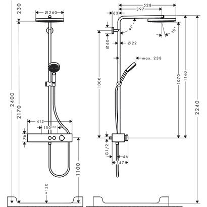 HansGrohe Pulsify S Duş Kolonu 260 1Jet, Ecosmart, Showertablet Select 400 İle - 24221000